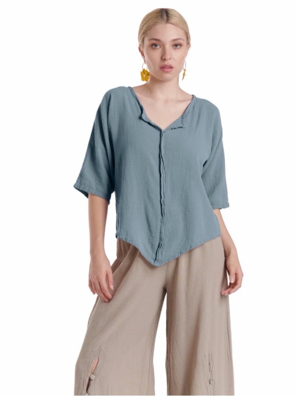 Oh My Gauze! Light Blue Gauze Button-Front Blouse